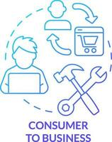 consumatore per attività commerciale blu pendenza concetto icona. cliente fornisce professionale servizio. c2b modello astratto idea magro linea illustrazione. isolato schema disegno vettore