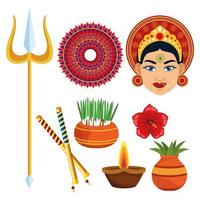 carta di celebrazione felice navratri con set di icone vettore