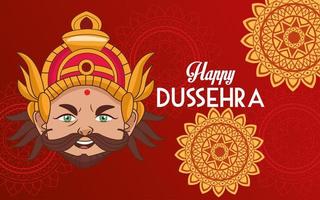 felice poster del festival di dussehra con testa di ravana e mandala vettore