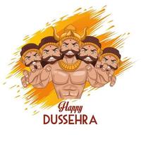 felice poster del festival di dussehra con ravana a dieci teste e scritte vettore