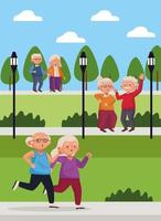 vecchie coppie nelle scene del parco personaggi anziani attivi vettore