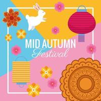 celebrazione del festival di metà autunno con decorazioni in pizzo e lanterne appese vettore