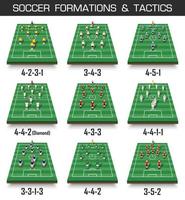 formazione di coppa di calcio e set di tattiche di campo da calcio in prospettiva e giocatori su sfondo bianco isolato vettore per il torneo internazionale del campionato mondiale 2018