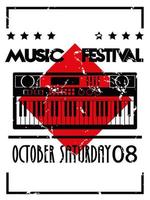 poster del festival musicale con pianoforte e scritte su sfondo vintage vettore