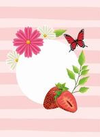 sfondo floreale con scena di farfalle e fragole vettore
