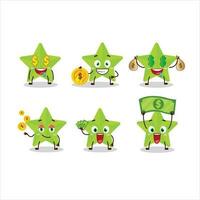 nuovo verde stelle cartone animato personaggio con carino emoticon portare i soldi vettore