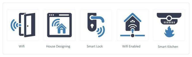 attività commerciale icone come come Wifi, Casa progettazione e inteligente serratura vettore