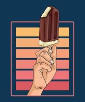 mano umana con gelato in stile pop art stick vettore