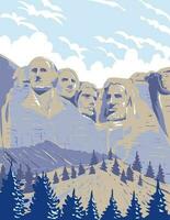 montare rushmore nazionale memoriale santuario di democrazia Sud dakota Stati Uniti d'America wpa arte manifesto vettore