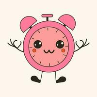 carino contento divertente allarme orologio con kawaii occhi. cartone animato allegro scuola portafortuna vettore