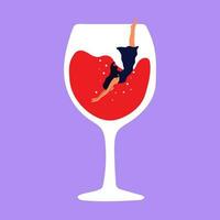 di moda femmina personaggi nuoto salto in il glass.people sofferenza a partire dal difficile potabile. concetto illustrazione con depresso personaggi Lavello nel vario alcool occhiali. vettore