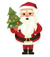 Natale, nuovo anno, decorato Natale albero, Santa Claus decora il Natale albero con un' mazzo di i regali. il vacanza è In arrivo. vettore