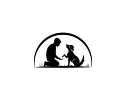 umano e cane logo babysitter, cane amante vettore. vettore