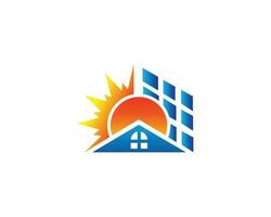 solare casa logo con solare pannello e sole vettore design.
