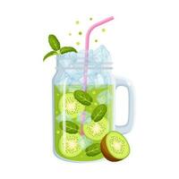 verde Kiwi cocktail nel bicchiere muratore vaso con maneggiare. rinfrescante kiwi frullati. estate tropicale bevanda isolato su un' bianca sfondo. modello design elemento. clip arte. vettore illustrazione