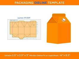 latte scatola di cartone scatola, Dieline modello, 2.5x2.5x3 tetto svg, ai, eps, PDF, DXF, jpg, png vettore