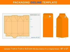 latte o succo scatola di cartone scatola, Dieline modello, 7x7x14,5 centimetro, vettore