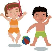 ritratto Due bambini toodler giovane ragazzo e ragazza avere divertimento estate tempo a spiaggia illustrazione vettore