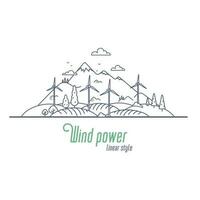 vento energia concetto magro linea vettore illustrazione. mulino a vento energia come un alternativa elettricità risorsa. schema stile vettore illustrazione su bianca sfondo.
