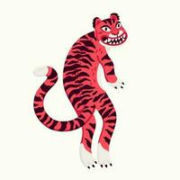 tigre vettore illustrazione, divertente cartone animato rosa tigre a partire dal il Indietro. biologico piatto stile vettore illustrazione su bianca sfondo.