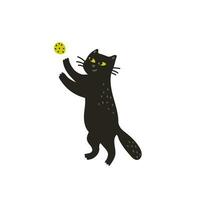 nero gatto vettore illustrazione, carino gattino giocando con sfera. vettore illustrazione nel piatto cartone animato stile su bianca sfondo