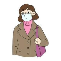 donna indossare medico maschera.vettore illustrazione nel piatto design. protezione a partire dal virus, coronavirus, batterio, urbano aria inquinamento, smog, inquinante gas emissione vettore