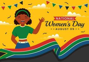 contento donne Africa giorno celebrazione vettore illustrazione con etnico nero donna e africano bandiera nel piatto cartone animato mano disegnato atterraggio pagina modelli