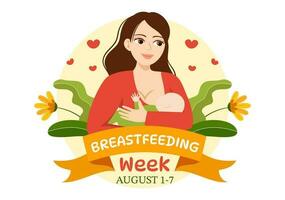 mondo l'allattamento al seno settimana vettore illustrazione di alimentazione di bambini con latte a partire dal un' womans Seno nel piatto cartone animato mano disegnato modelli