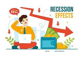 recessione effetti vettore illustrazione con urto su economico crescita e economico attività declino risultato nel piatto cartone animato mano disegnato modelli