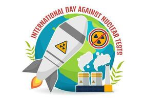 internazionale giorno contro nucleare test vettore illustrazione su agosto 29 con bandire cartello icona, terra e razzo bomba nel mano disegnato modelli