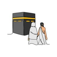 uno continuo linea disegno di cerimonia di hajj giorno. islamico vacanza quello cascate su il 10 ° giorno di dhu al-hijjah di il lunare islamico calendario nel semplice lineare stile. islamico design concetto vettore malato