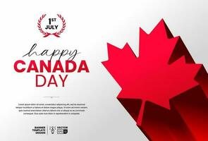 contento Canada giorno bandiera modello design. Canada giorno bianca sfondo con rosso acero foglia nel lungo ombra effetto. luglio 1 ° 2023. vettore illustrazione