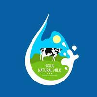 latte gocce erba mucca vettore telaio per fresco latte Prodotto logo design. 100 per cento naturale latte premio qualità illustrazione