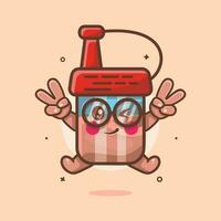 carino soia salsa bottiglia personaggio portafortuna con pace cartello mano gesto isolato cartone animato nel piatto stile design vettore