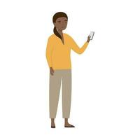 giovane donna detiene smartphone. ragazza con mobile Telefono. isolato vettore illustrazione