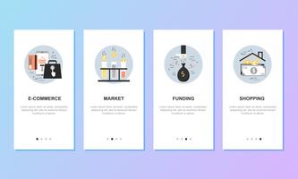 Schermate di onboarding per il concetto di modelli di app mobili vettore