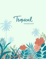 colorato tropicale foglie, fogliame pianta e fiore con telaio natura, modello con posto per testo, scritta. vettore design illustrazione.