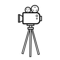 cinematico film in piedi telecamera rotolo vettore icona illustrazione isolato su piazza bianca sfondo. semplice piatto delineato minimalista cartone animato arte styled disegno.