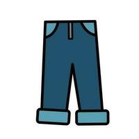 lungo pantaloni blu jeans con tasche e cerniera colorato vettore icona illustrazione isolato su piazza bianca sfondo. semplice piatto cartone animato delineato disegno.