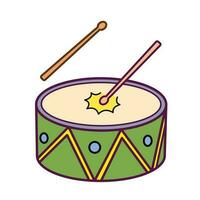 giocando picchiato uno singolo verde e giallo tamburo con Due bastoni colorato vettore icona illustrazione isolato su piazza bianca sfondo. semplice piatto minimalista musicale strumenti elementi disegno.