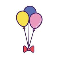 tre palloncini con arco vettore pieno colorato giallo, blu, rosa icona schema isolato su piazza bianca sfondo. semplice piatto minimalista delineato disegno con compleanno festa celebrazione tema.