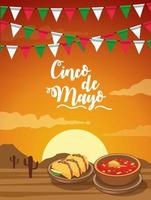 celebrazione del cinco de mayo con scena del deserto del cibo vettore