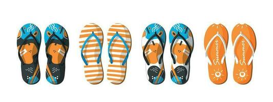 vettore impostato con colorato estate Flip flop per spiaggia vacanza disegni. Flip flop impostato isolato su bianca sfondo. pantofole estate impostato