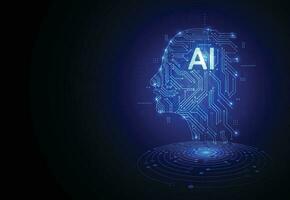 artificiale intelligenza cervello umano testa chipset su circuito tavola nel futuristico concetto. tecnologia e ingegneria concetto sfondo per ragnatela, striscione, carta, coperchio. vettore illustrazione