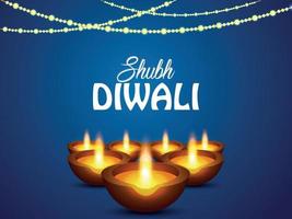 shubh diwali festival indiano celebrazione biglietto di auguri con creative diwali diya vettore