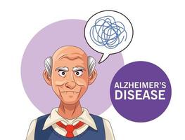 vecchio paziente di malattia di alzheimer con scarabocchi nel fumetto vettore