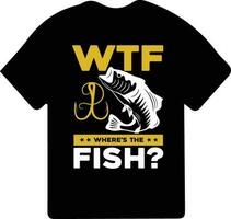 wtf dov 'è il pesce maglietta design pescatore regalo camicia, pesca Giochi, pesca tipografia camicia. vettore