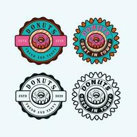 impostato di Vintage ▾ ciambelle ghiaccio crema negozio logo badge e etichette. ghiaccio crema etichette e distintivo collezioni. vettore