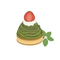 logo illustrazione di mont blanc torta matcha gusto con paglia frutta guarnizione vettore