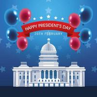 poster del giorno dei presidenti con capitale degli stati uniti e palloncini elio vettore